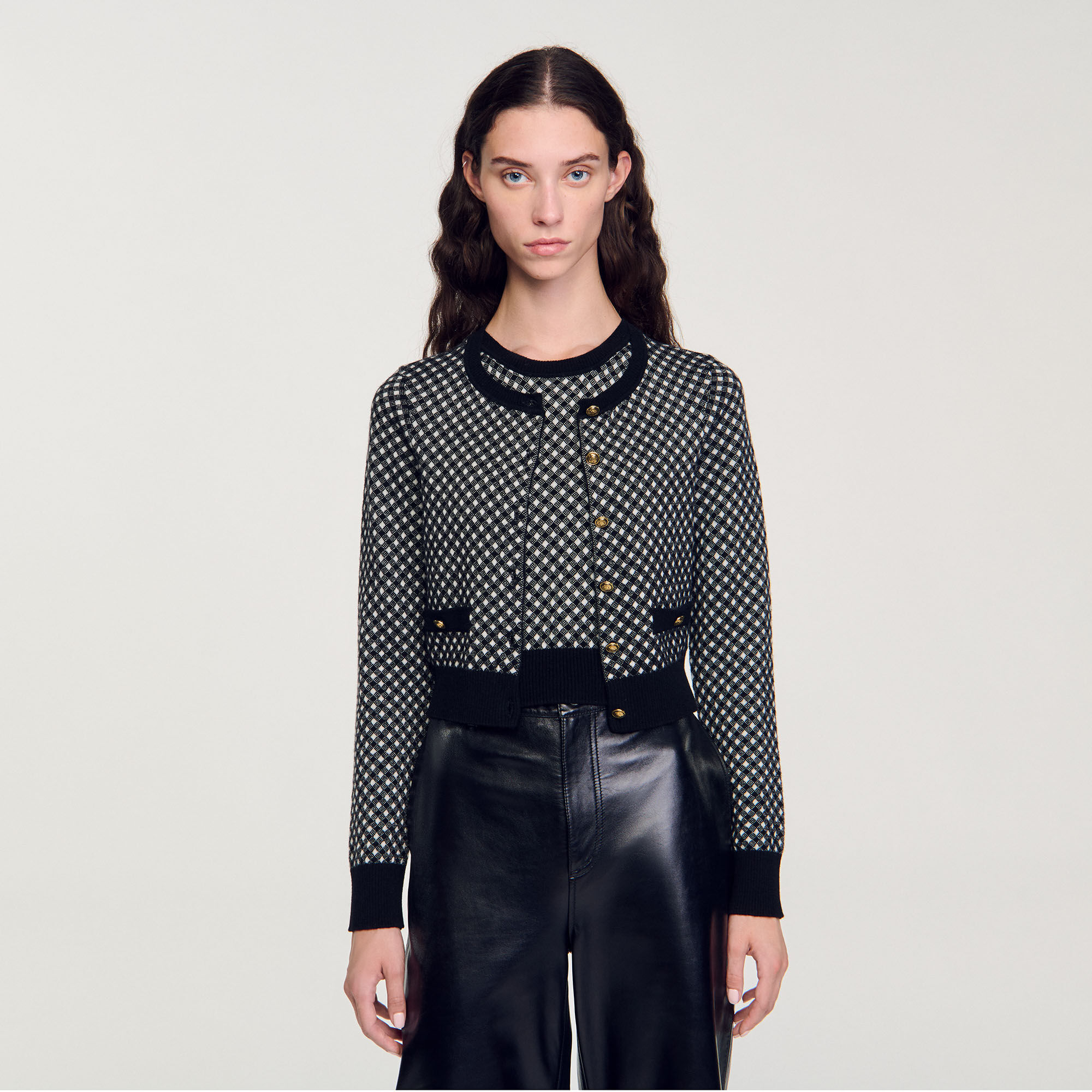Cardigan vest geruit jacquard