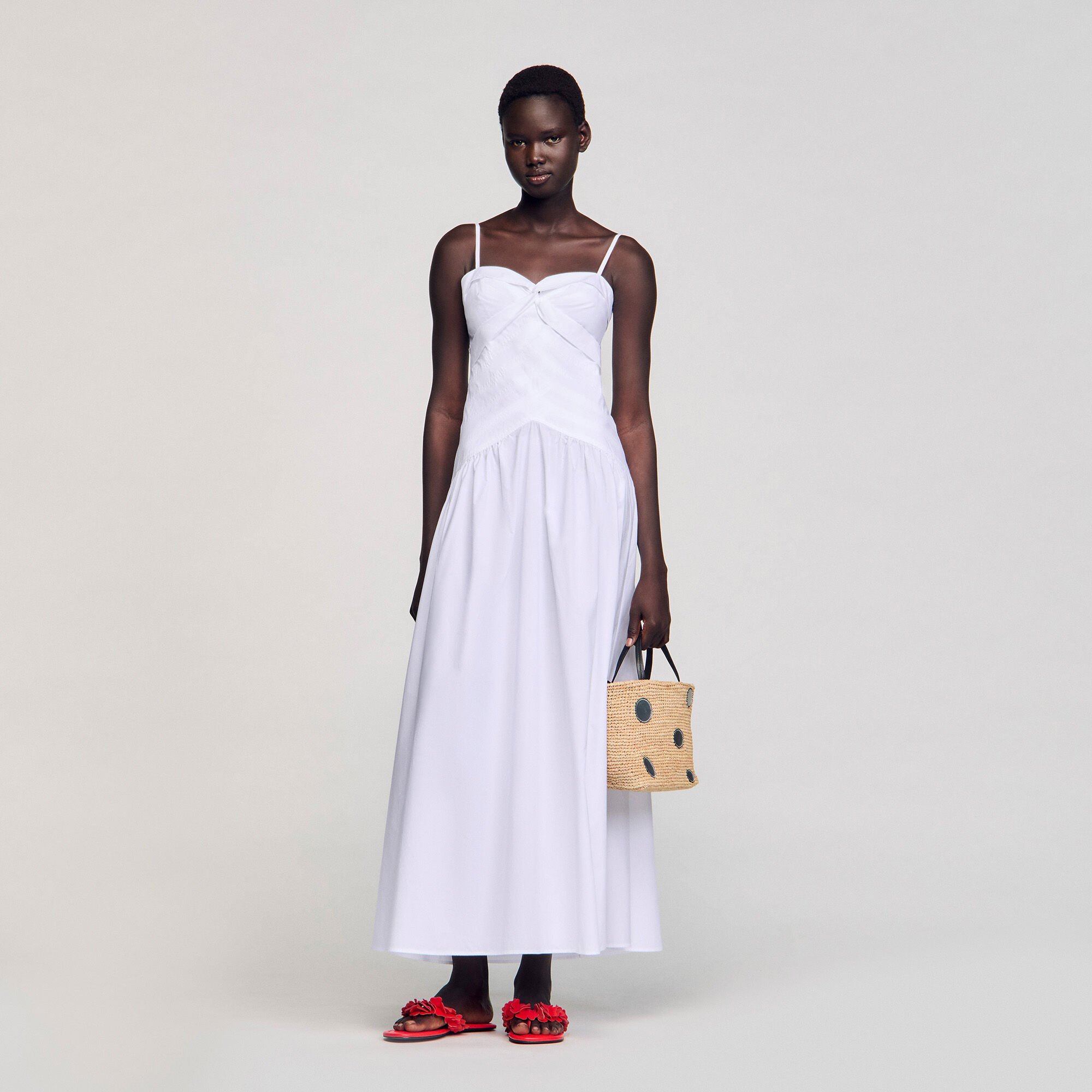 Lange jurk gedrapeerde bustier