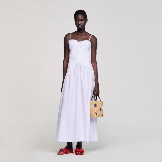 Lange jurk gedrapeerde bustier