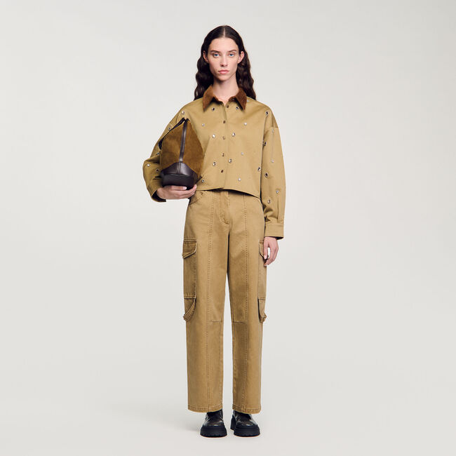 Korte overhemdblouse met stras