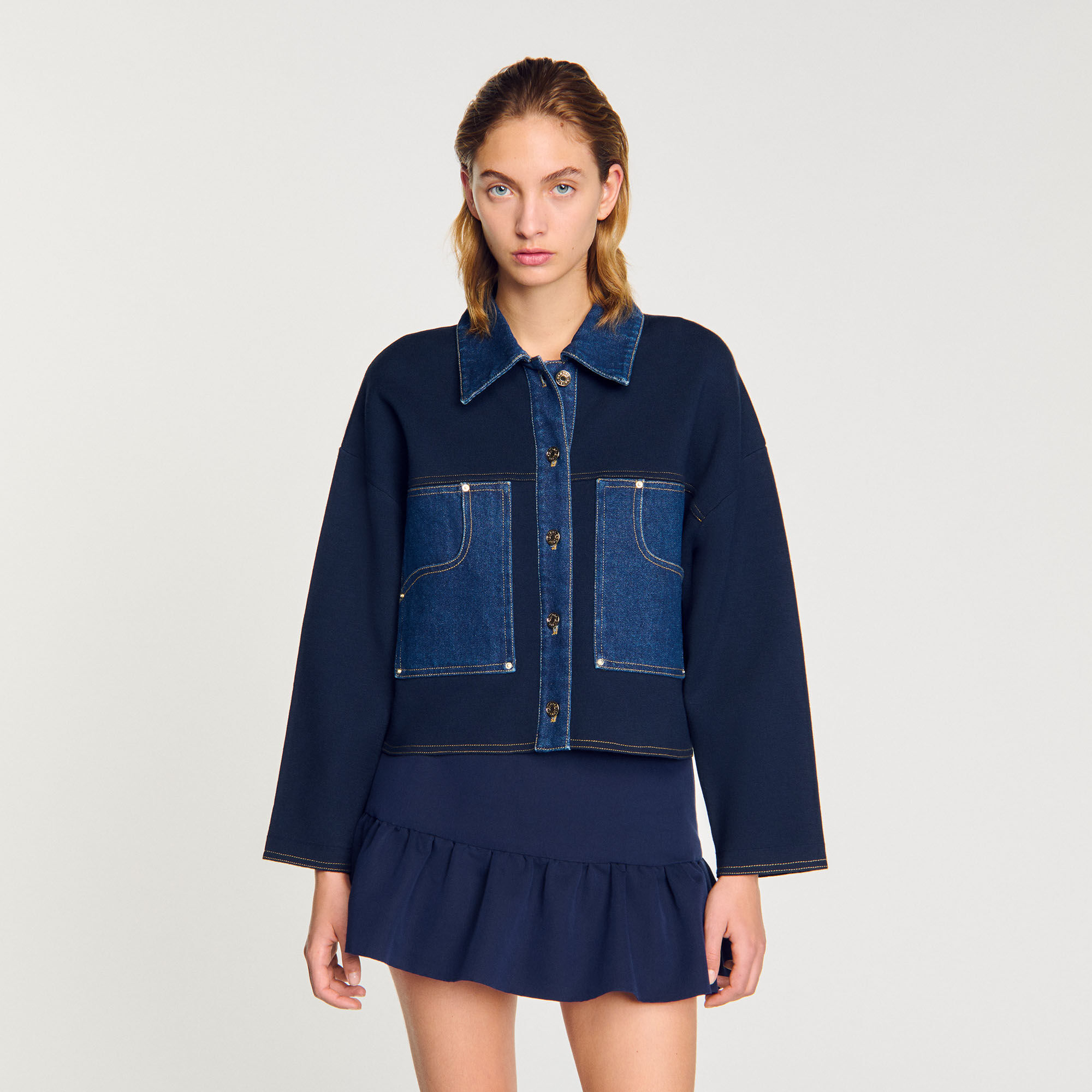 Cardigan vest met denim details