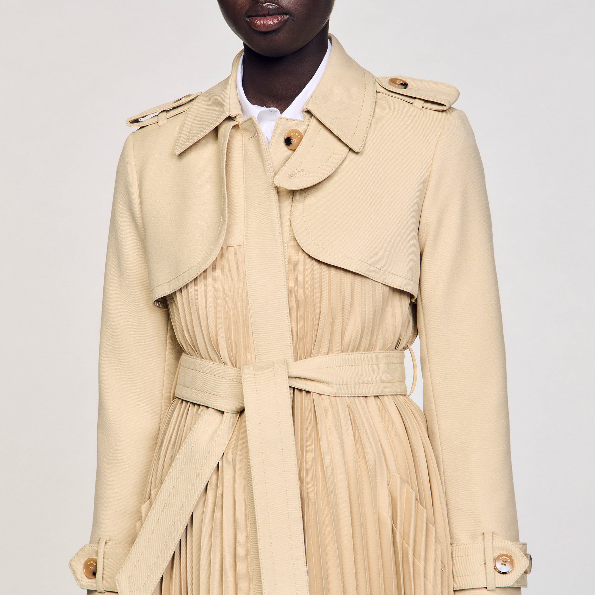 Plissé trenchcoat met riem