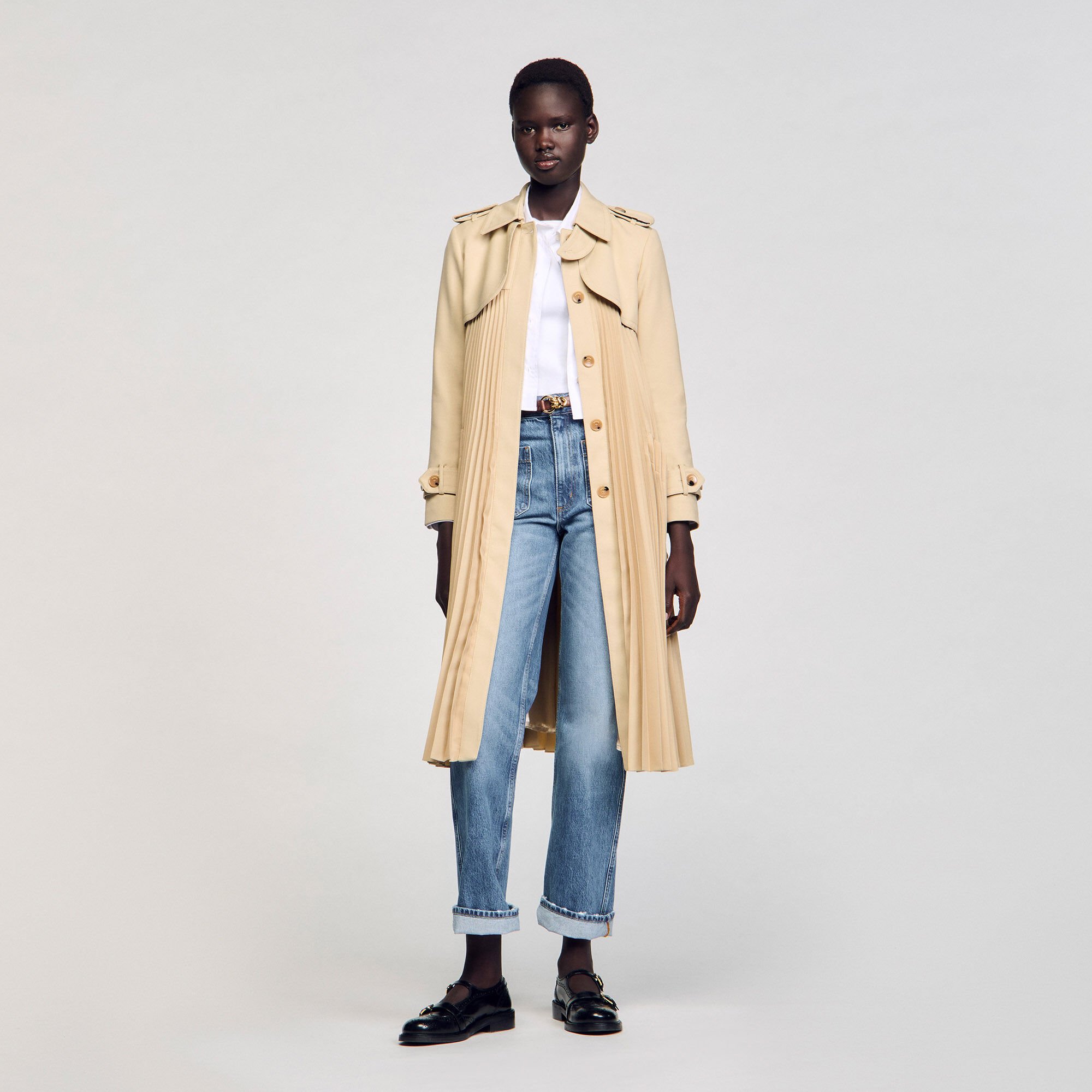 Plissé trenchcoat met riem