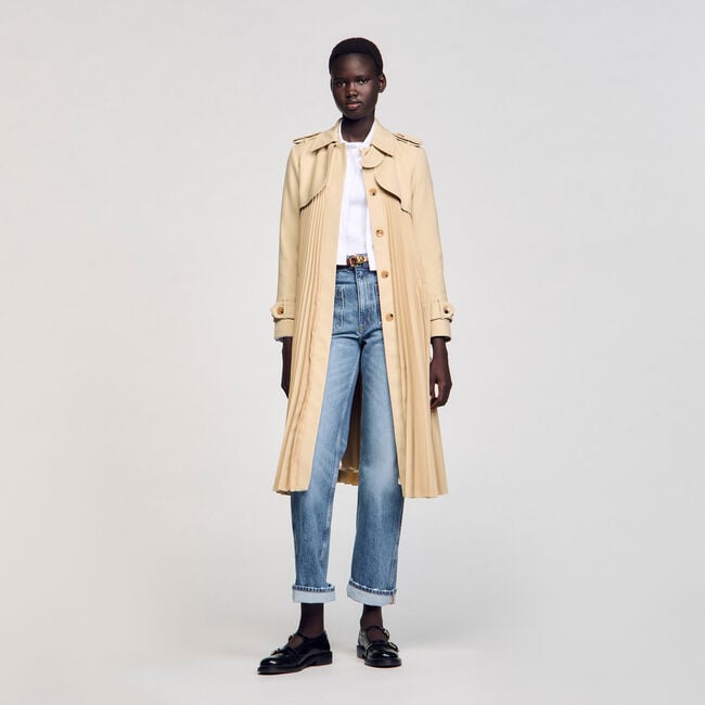 Plissé trenchcoat met riem