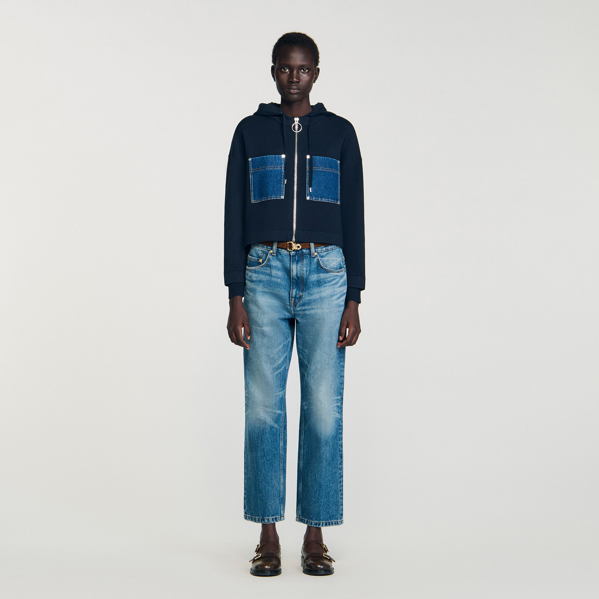 Sweatshirt gebreid en denim