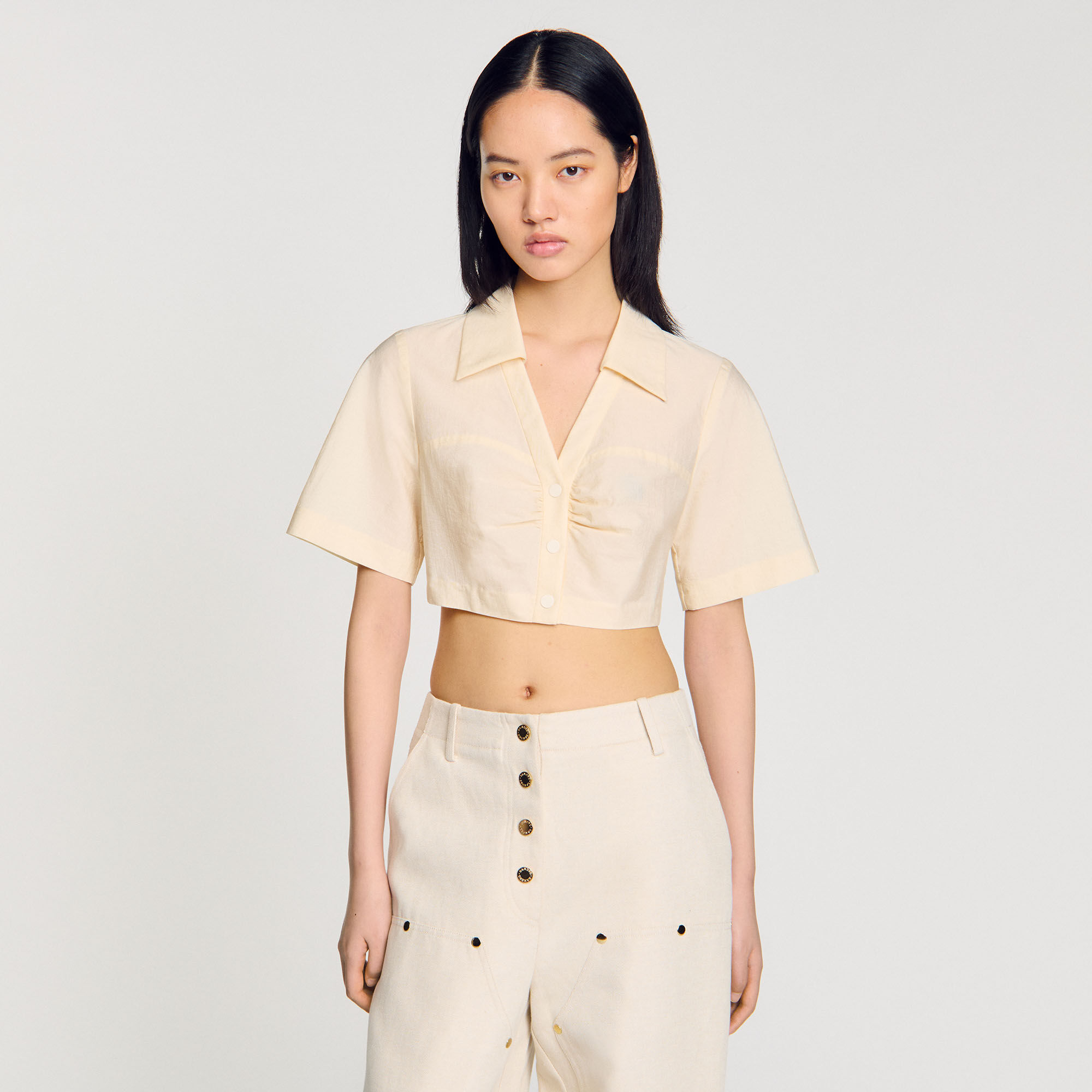 Korte overhemdblouse geplooid