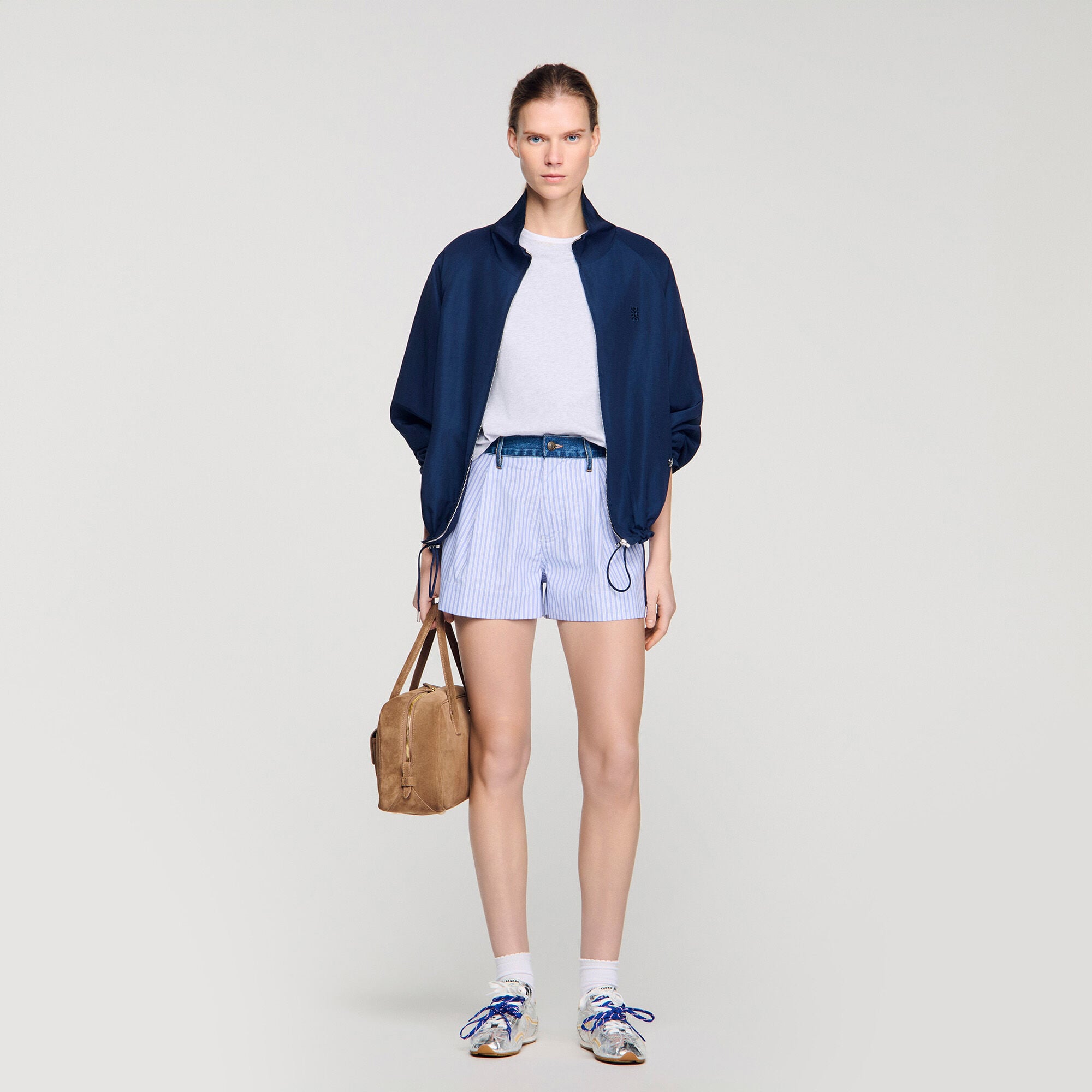 Short gestreept met denim details