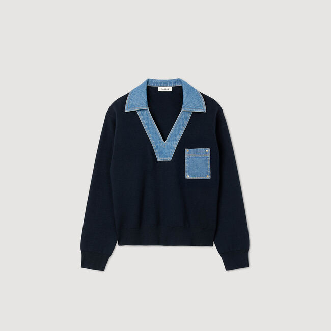 Trui met denimdetails