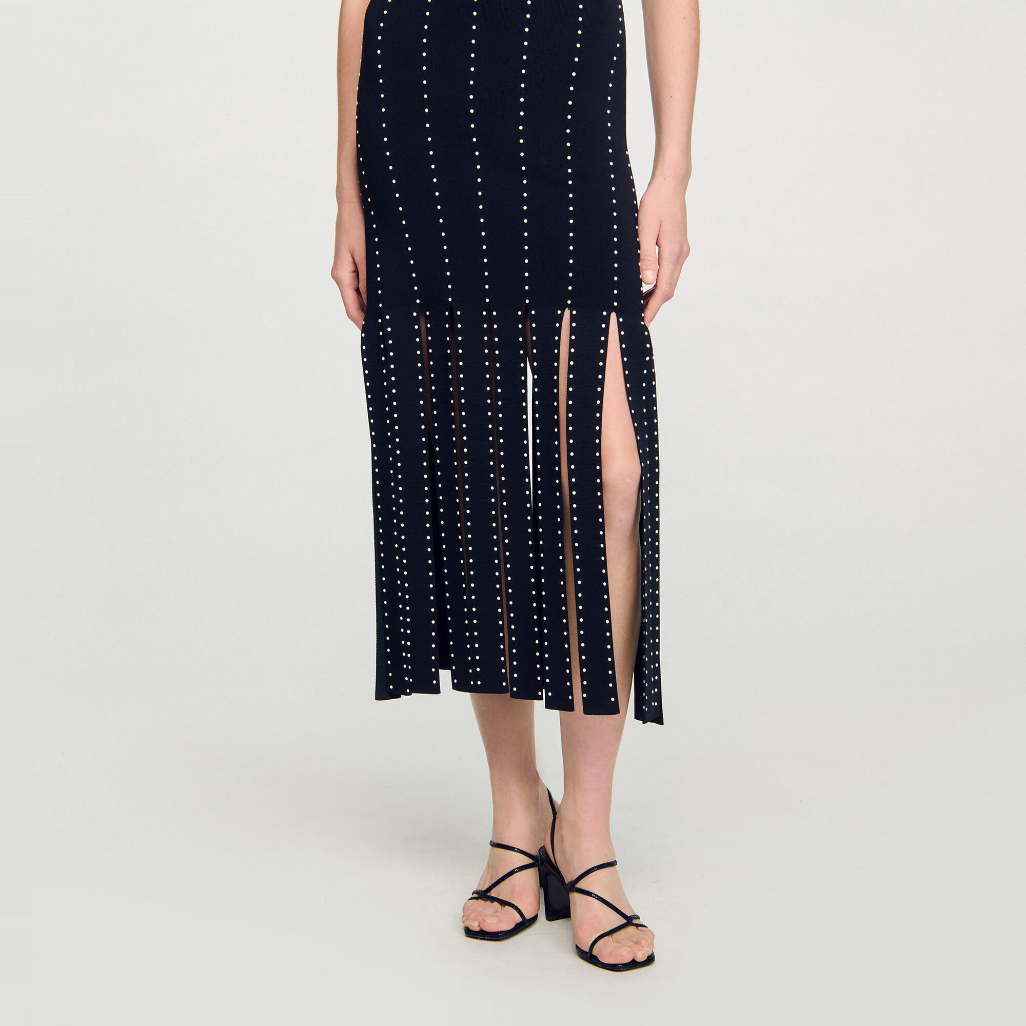 Lange jurk tricot met franjes - Vrouw | Sandro