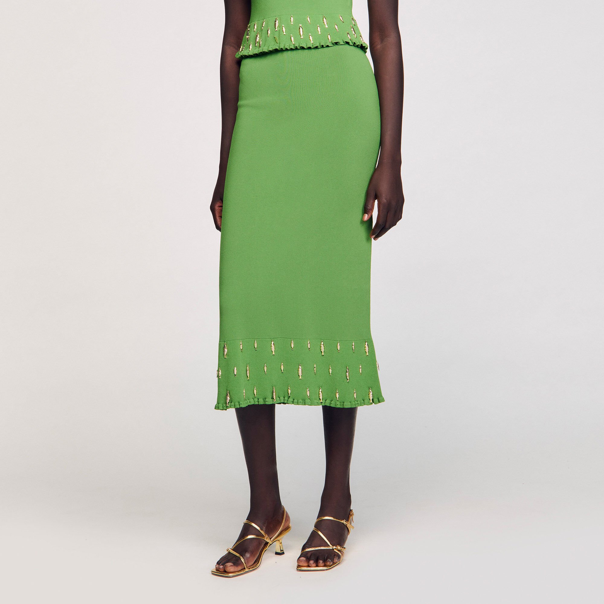 Lange rok tricot met kwastjes