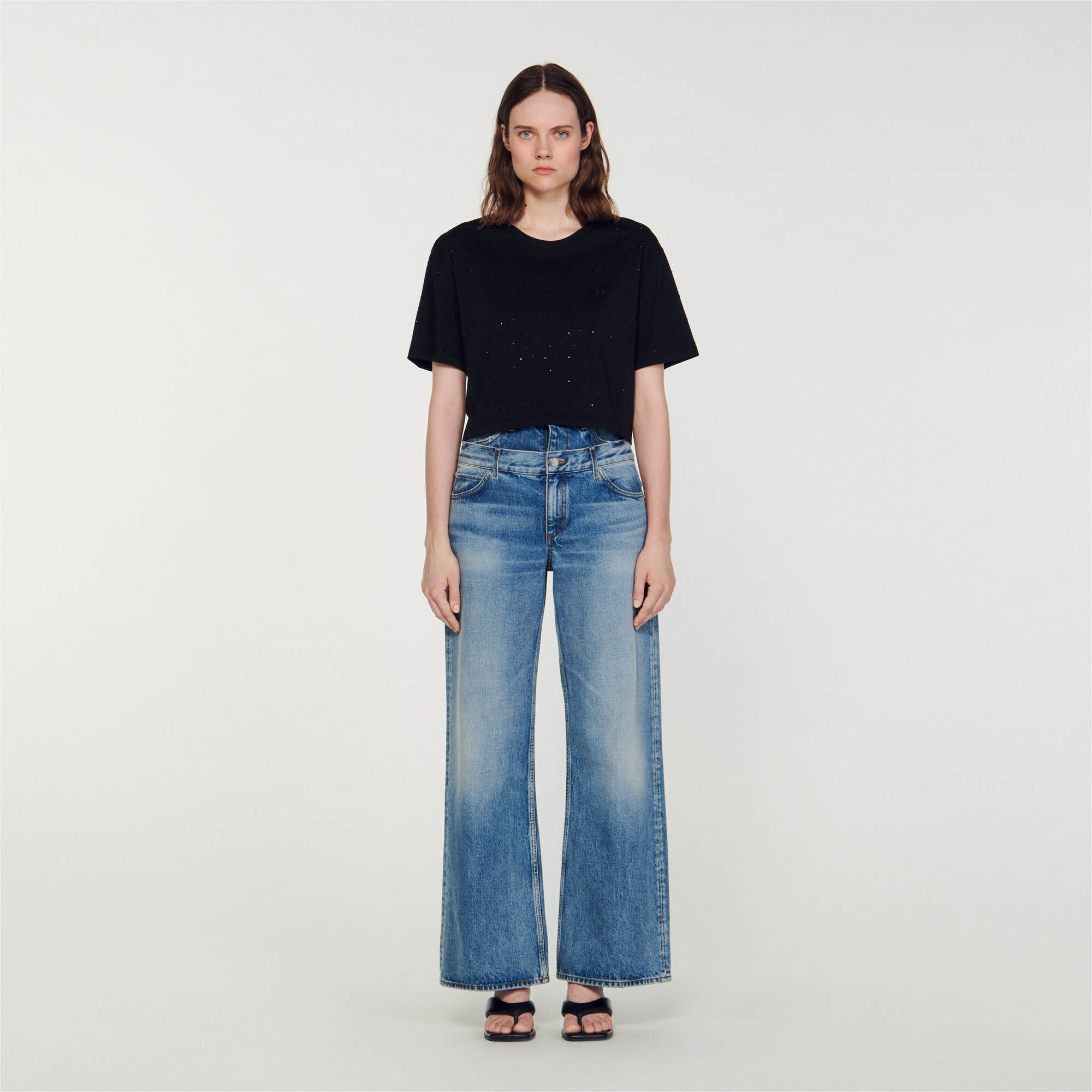 Kort T shirt met strass SFPTS01362 T shirts Sandro Parijs