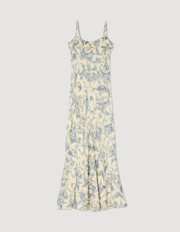 Lange jurk met print Ecru / Bleu Femme