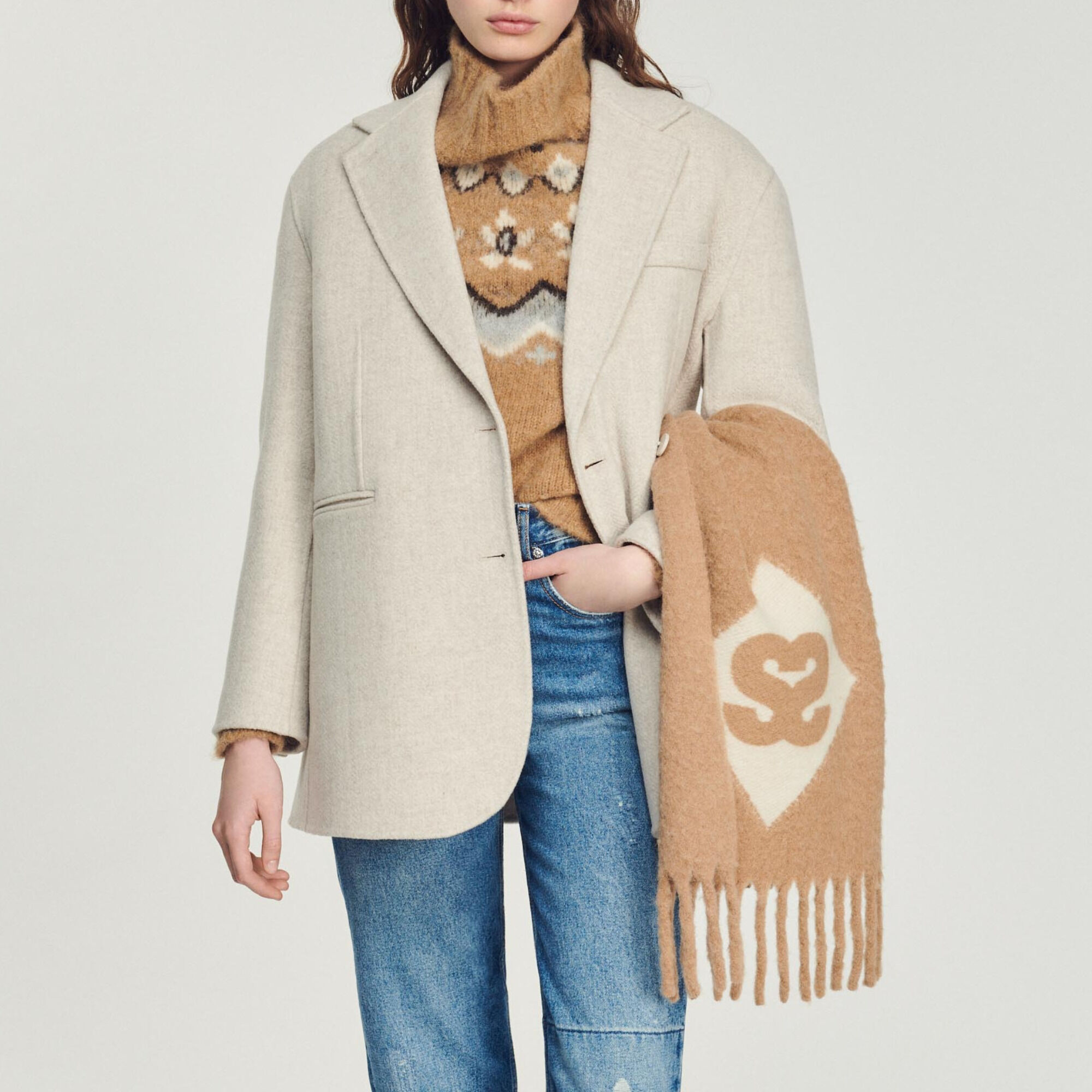 Manteau oversize en laine SFPOU00415 Beige OUTLET EU