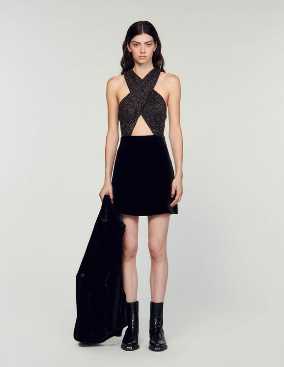 Korte jurk van twee materialen Noir Femme