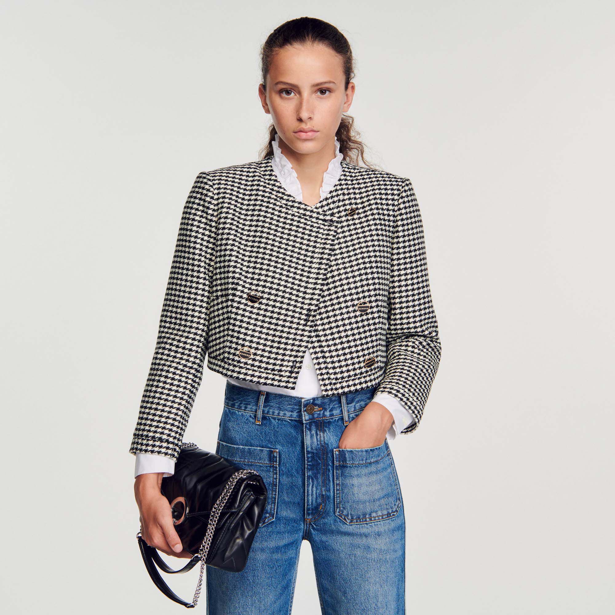 Veste courte pied de poule SFPVE00848 Blousons Vestes Sandro