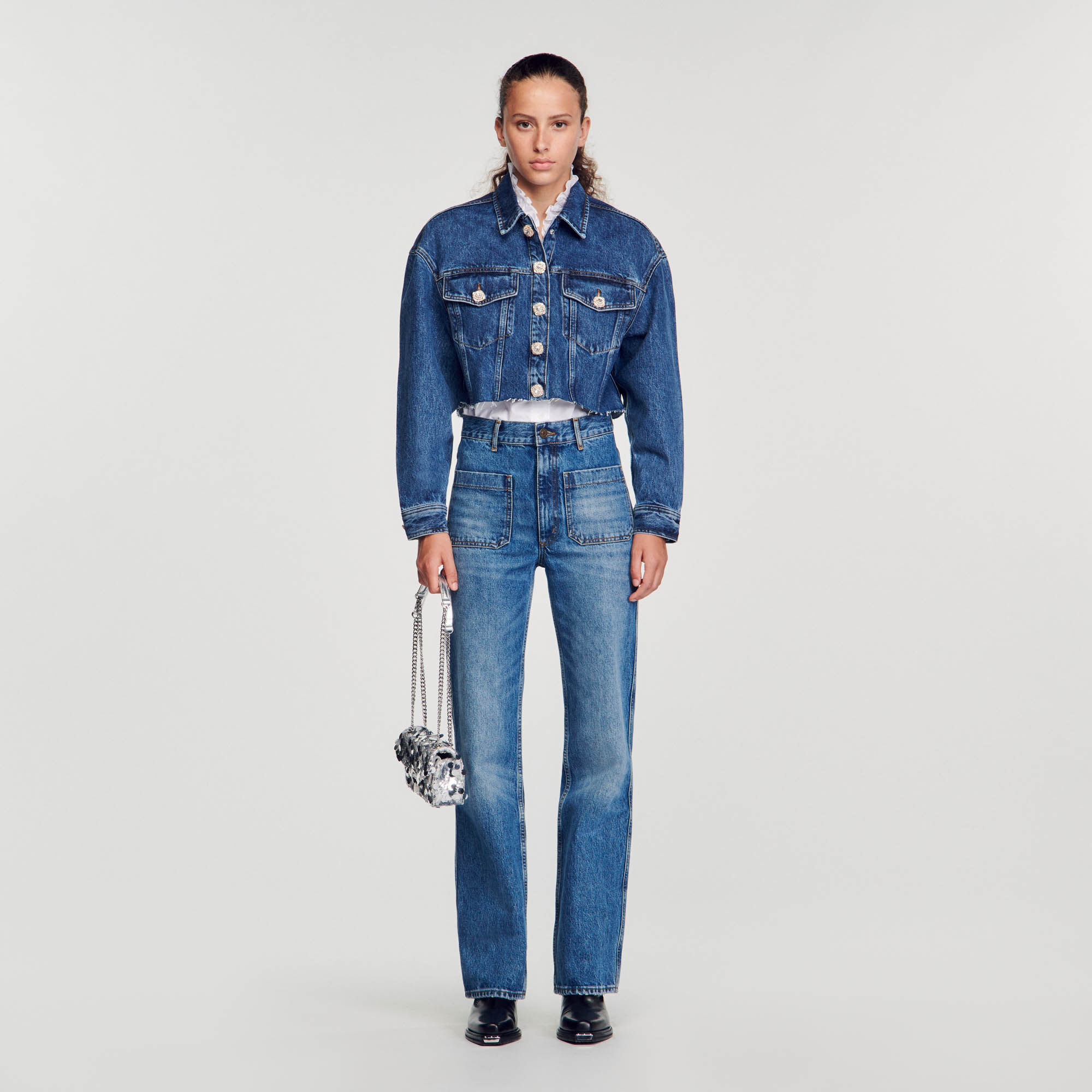 Veste courte en jean SFPBL00851 Blousons Vestes Sandro Paris