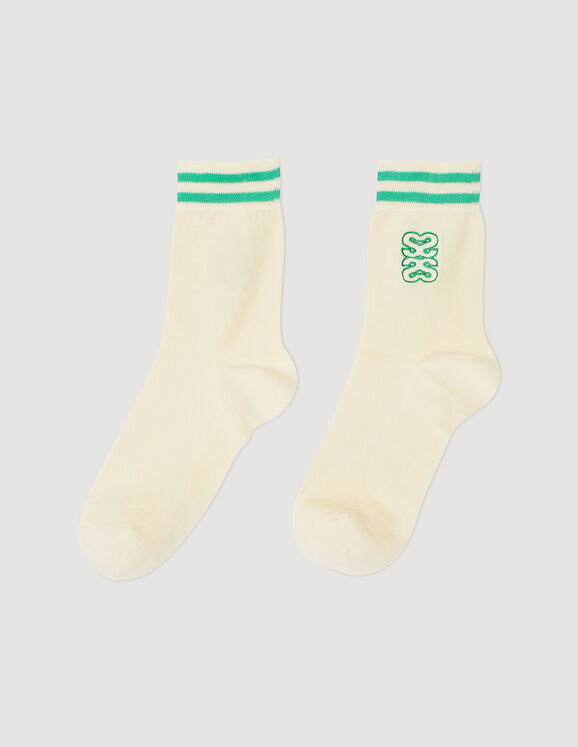Sokken geborduurd Ecru / Vert Femme