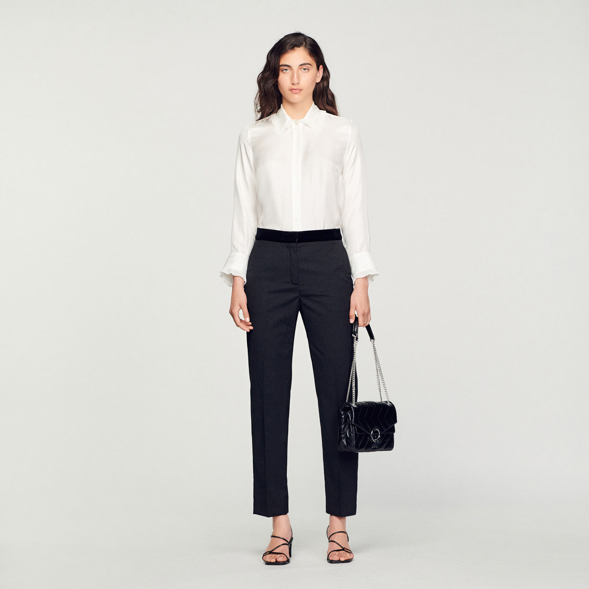 Zijden blouse met pliss rand om de kraag SFPCM00010 Tops
