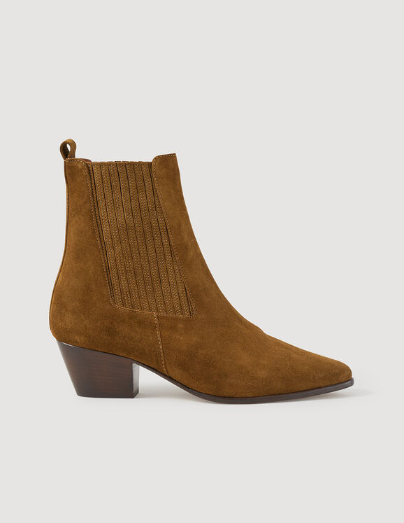 Leather ankle boots with elastic Kaki Femme