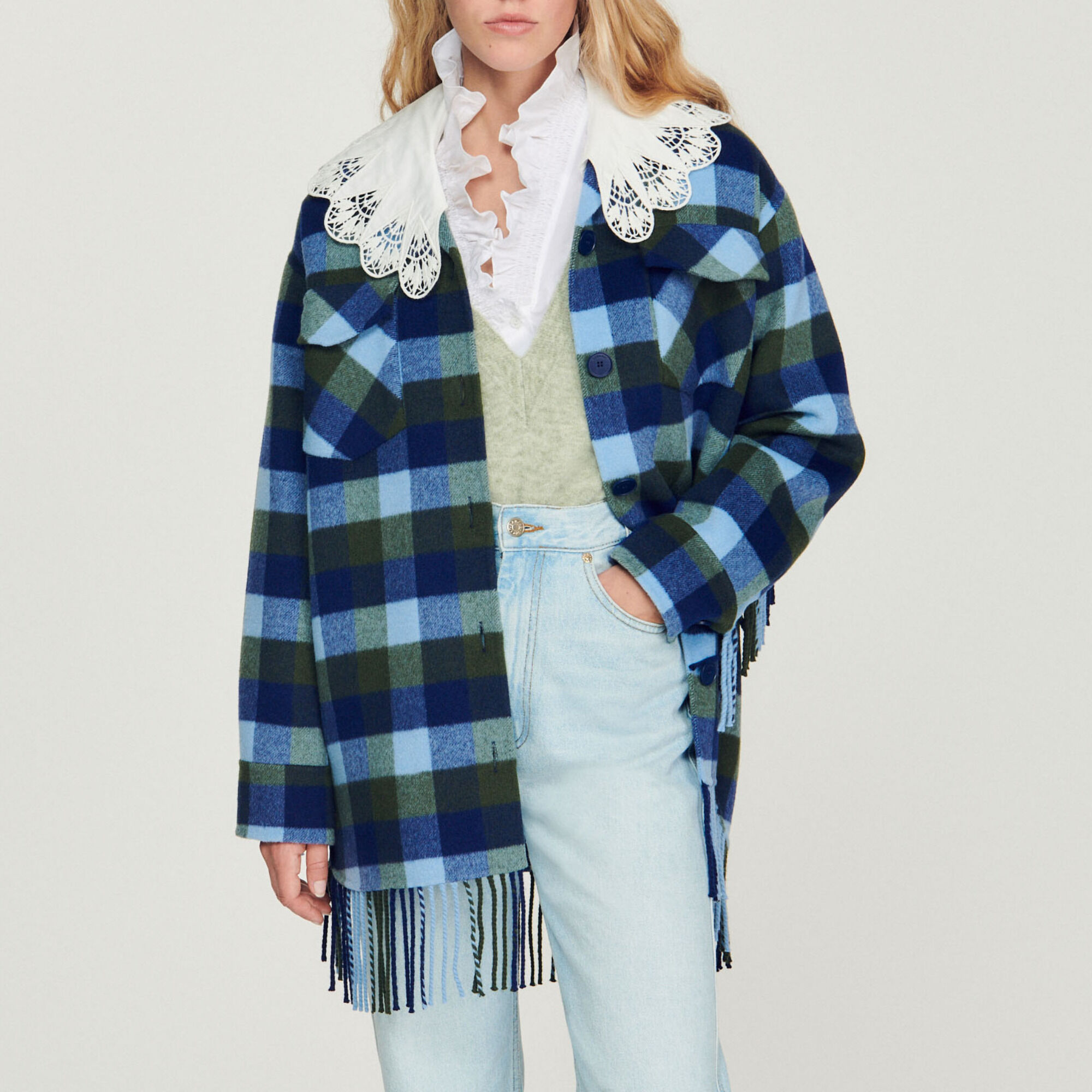 Manteau a carreaux bleu online