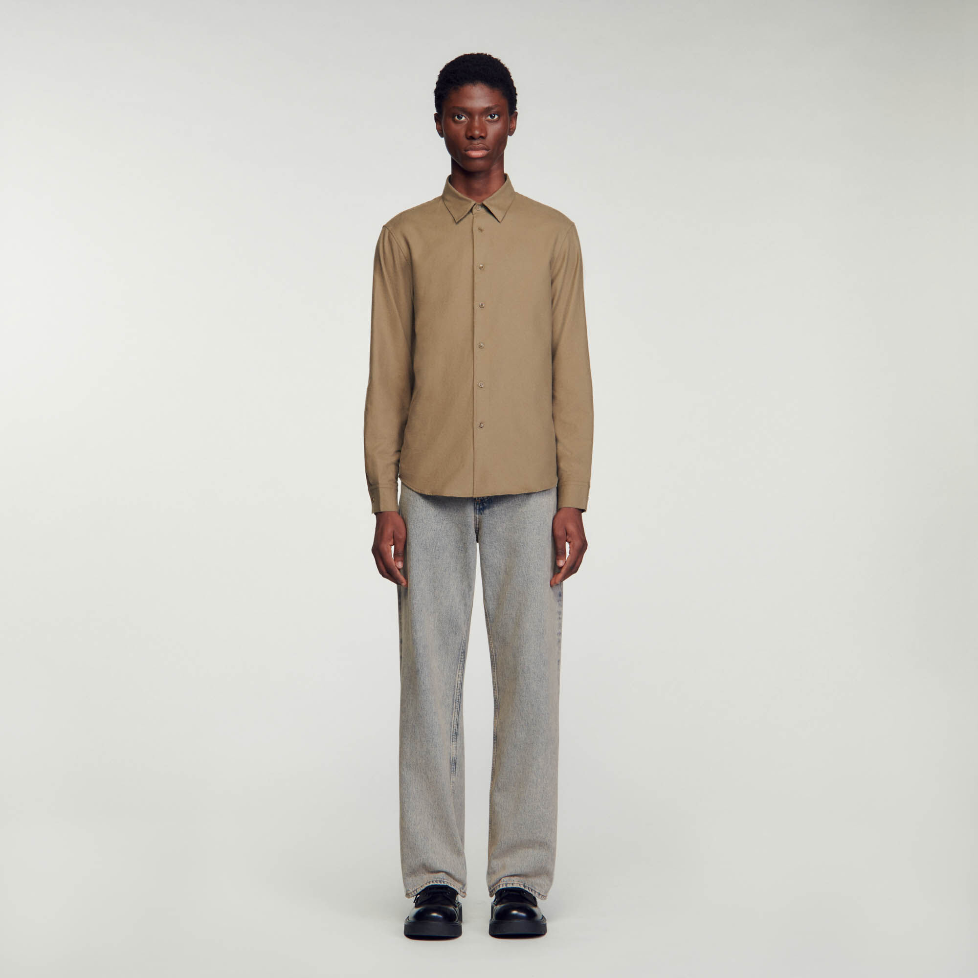 Chemise en flanelle SHPCM00943 Kaki Chemises Sandro Paris