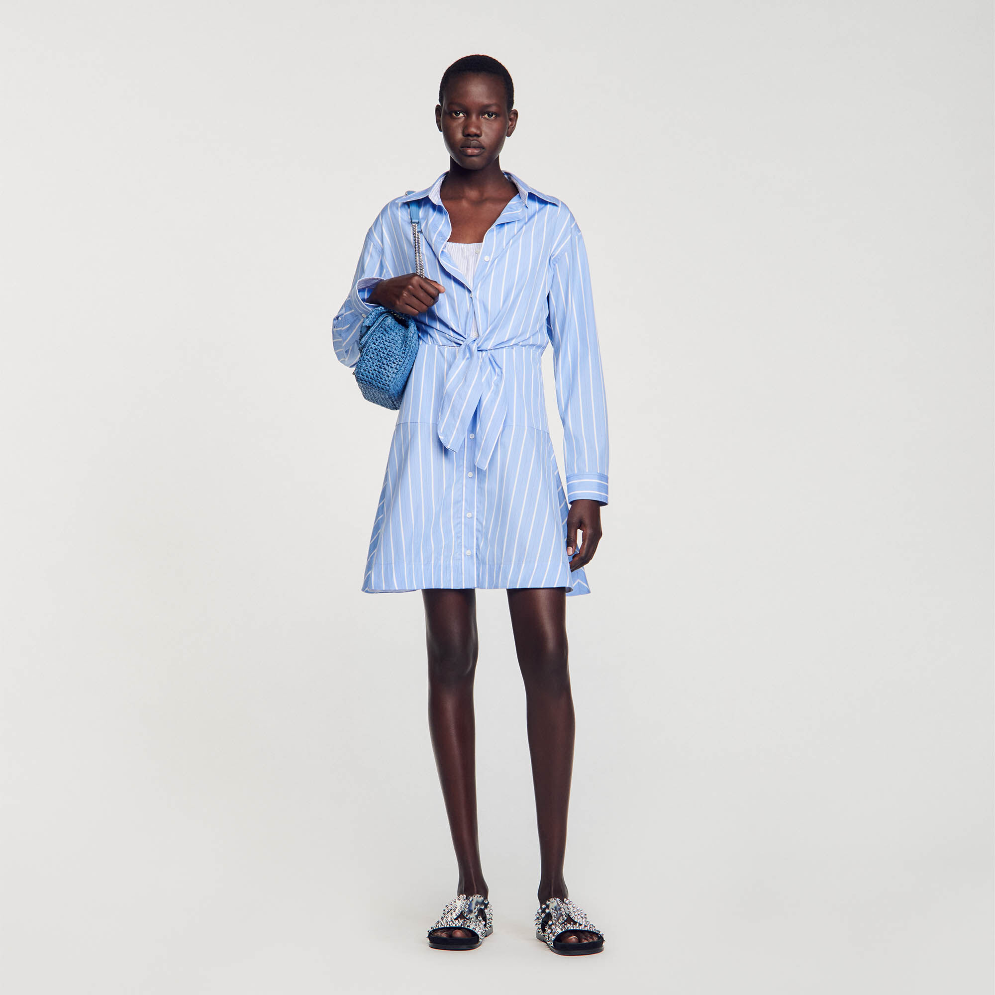 Robe chemise nou e rayures SFPRO03598 Bleu Blanc Robes