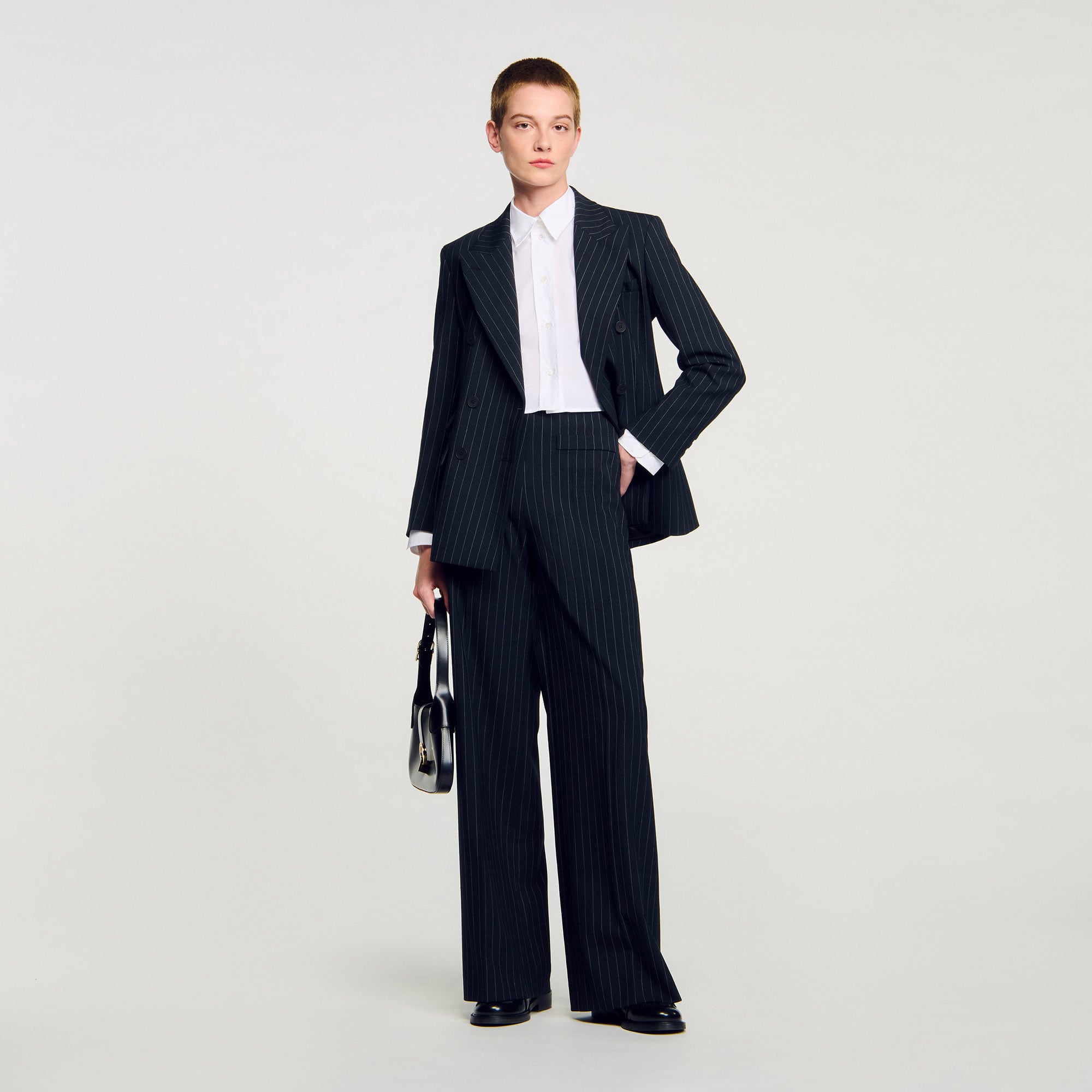 Gestreept colbert zwart / grijs voor dames | Sandro Paris